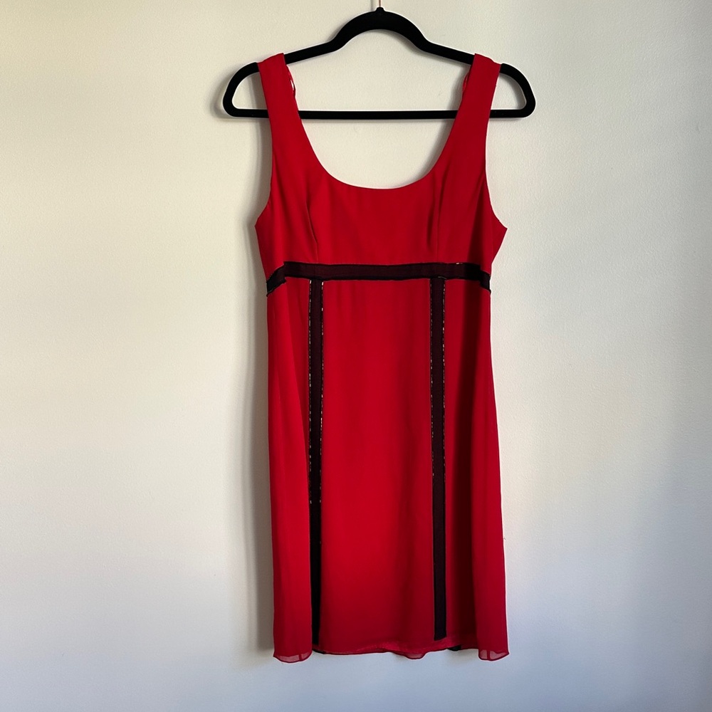 AJ Bari Vintage Formal Red and Black 100% Silk Dress with Beading